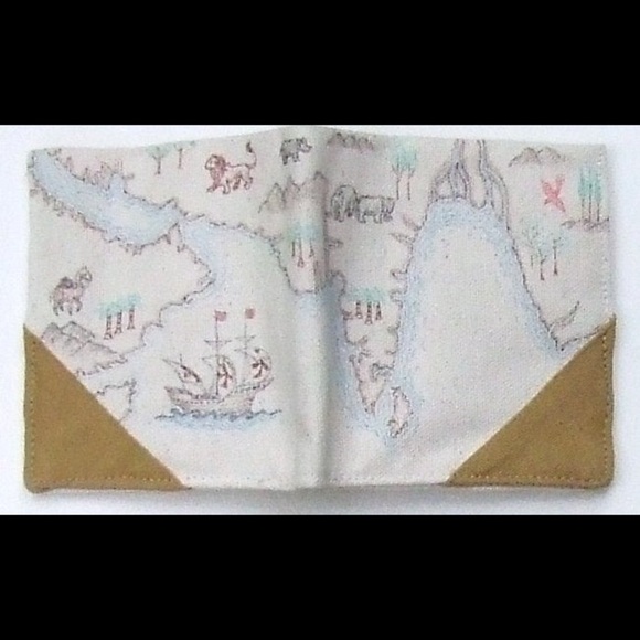 Wallet bifold men's old world map drawing handmade - Picture 2 of 6